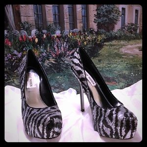 Steve Madden Zebra Sequins Platform Heels